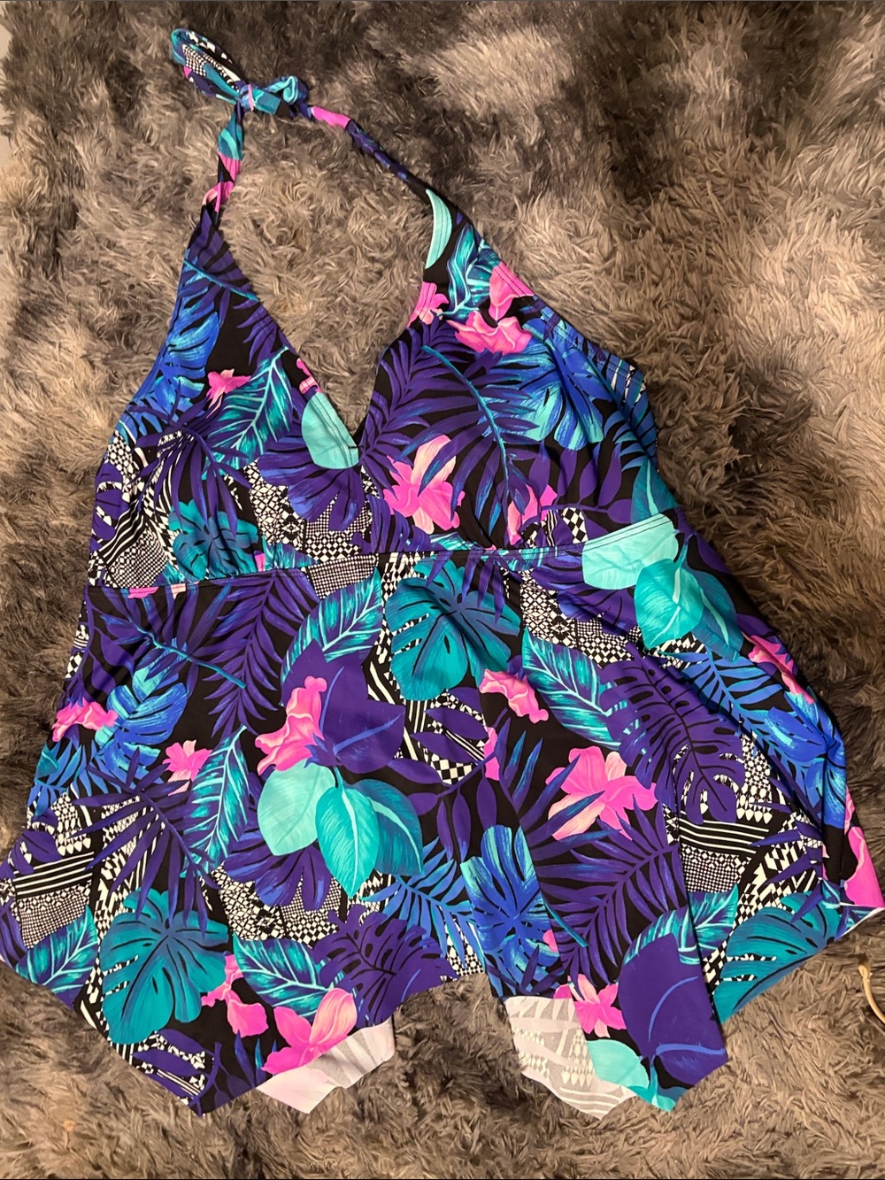 Swimsuits For All Purple Teal Pink Floral Halter Swim Top